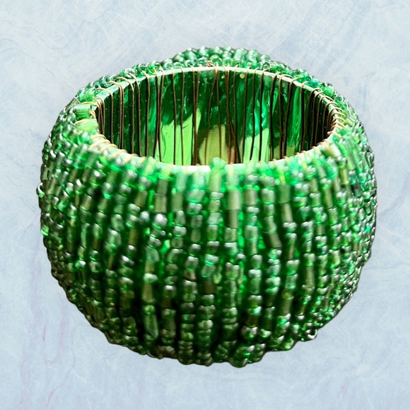 Set of 3 Green Sequin Beaded Napkin Rings - Picture 4 of 5